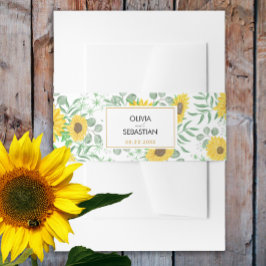 Waterverf Geel Zonnebloemen Bruiloft Uitnodigingen Wikkel