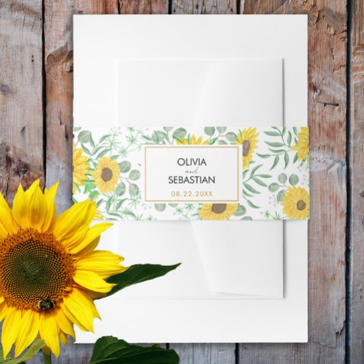 Waterverf Geel Zonnebloemen Bruiloft Uitnodigingen Wikkel