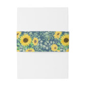 Waterverf geel zonnebloemen marineblauw bruiloft uitnodigingen wikkel (Achterkant Voorbeeld)