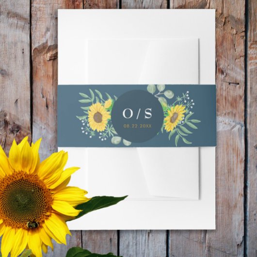 Waterverf Geel Zonnebloemen Monogram Bruiloft Uitnodigingen Wikkel