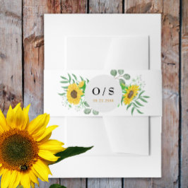 Waterverf Geel Zonnebloemen Monogram Bruiloft Uitnodigingen Wikkel