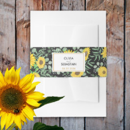 Waterverf geel zonnebloemen zwart bruiloft uitnodigingen wikkel