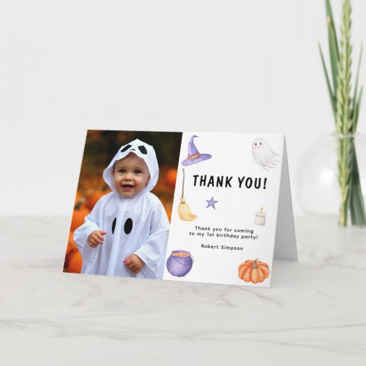 Waterverf geest kinder eerste verjaardagsfeestje bedankkaart (Voorkant)