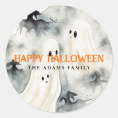 Waterverf Geesten Gepersonaliseerd Happy Halloween Ronde Sticker (Voorkant)
