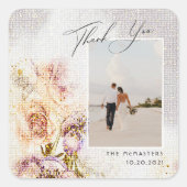 Waterverf gefinteerde Floral Canvas bruiloft Dank  Vierkante Sticker (Voorkant)