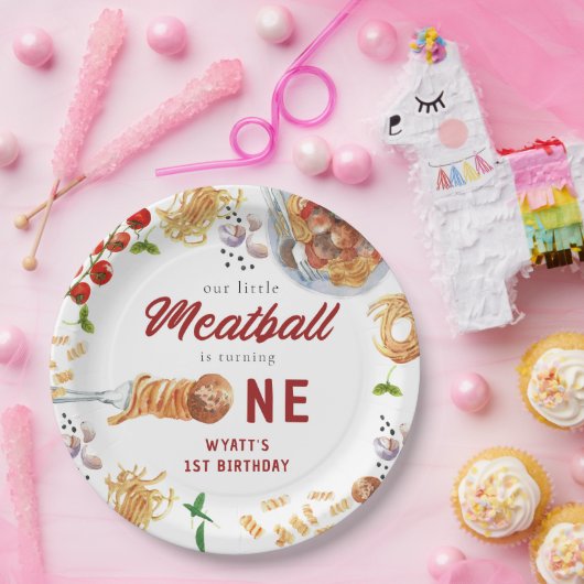 Waterverf gehaktbal Italiaans 1e verjaardag Papieren Bordje (Feest)