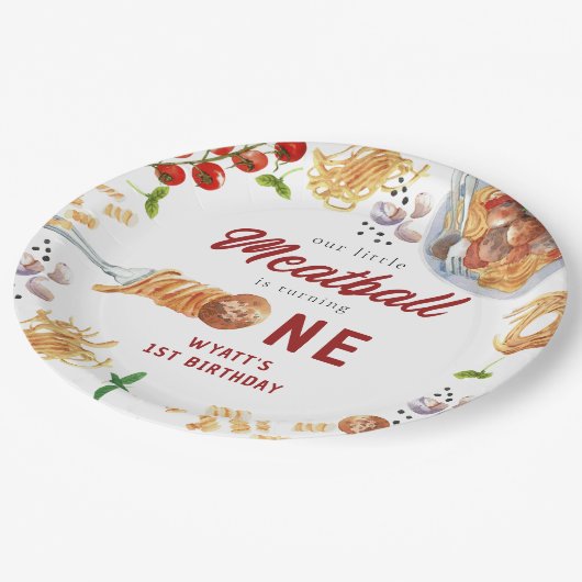 Waterverf gehaktbal Italiaans 1e verjaardag Papieren Bordje (Gekanteld)