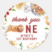 Waterverf gehaktbal Italiaans 1e verjaardag Ronde Sticker (Voorkant)