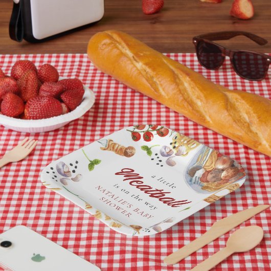 Waterverf gehaktbal Italiaans Baby shower Papieren Bordje (Picknick)
