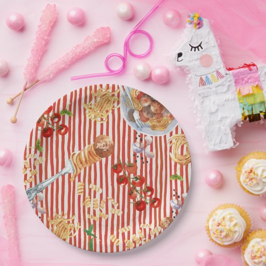 Waterverf gehaktbal Italiaans eten Illustraties Papieren Bordje (Feest)