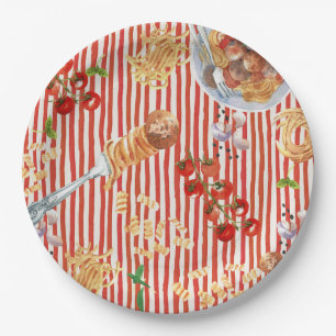 Waterverf gehaktbal Italiaans eten Illustraties Papieren Bordje