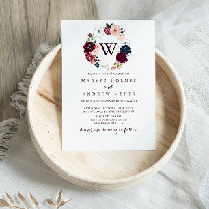 Waterverf geïllustreerd Floral Monogram Wedding Kaart