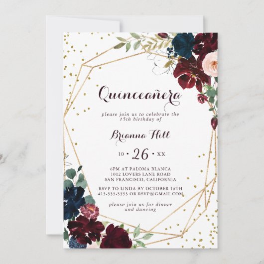 Waterverf geïllustreerd geometrisch goud Quinceañe Kaart (Voorkant)