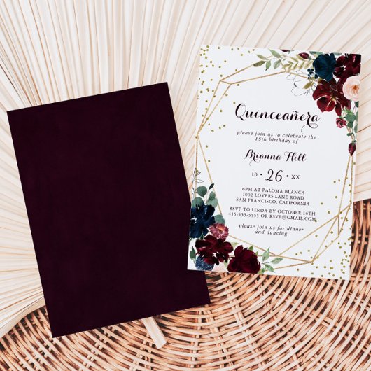 Waterverf geïllustreerd geometrisch goud Quinceañe Kaart