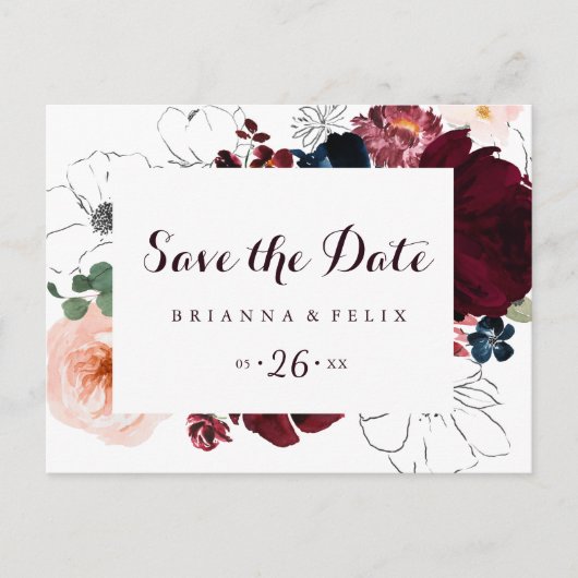 Waterverf Geïllustreerd Horizontaal Sla de datum o Briefkaart (Voorkant)