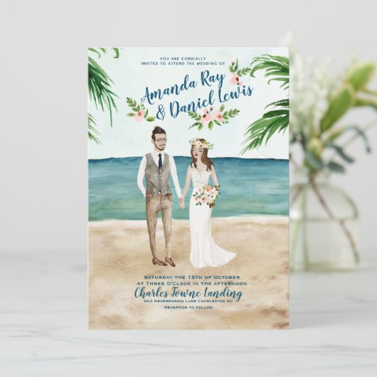 Waterverf geïllustreerd uitnodiging voor het huwel (Staand voorkant)