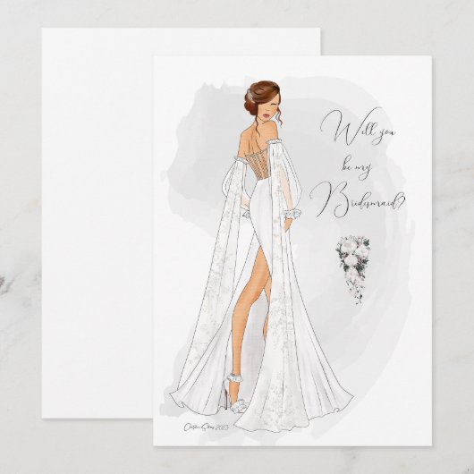 Waterverf Geïllustreerde bruidsmeisje Voorstel kaa Notitiekaartje (Voorkant / Achterkant)
