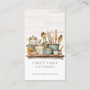 Waterverf Geïllustreerde Cook's Table Chef Cateraa Visitekaartje