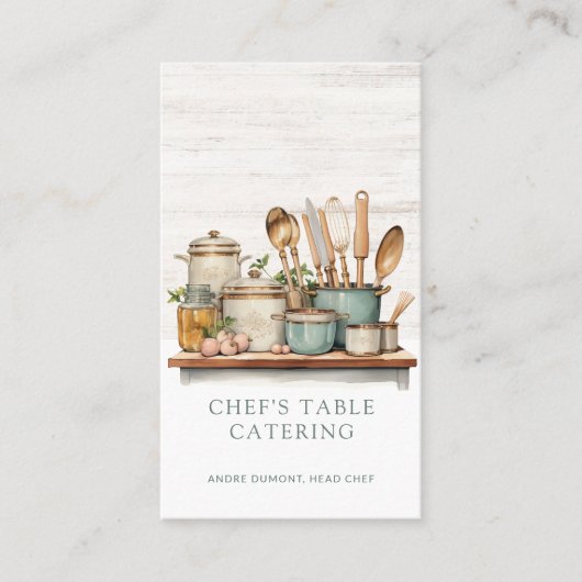 Waterverf Geïllustreerde Cook's Table Chef Cateraa Visitekaartje (Voorkant)
