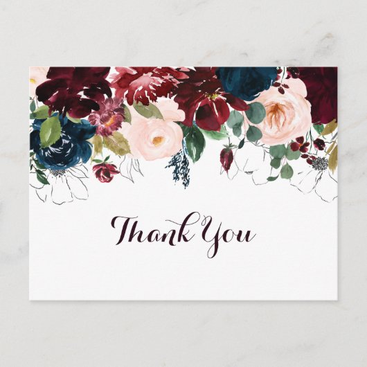 Waterverf Geïllustreerde Herfst Bloemen Dank u Briefkaart (Voorkant)