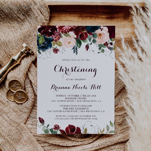 Waterverf Geïllustreerde Herfst Bloemen doopsel Kaart