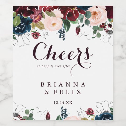 Waterverf Geïllustreerde Herfst Bloemen Proost Bru Wijn Etiket (Enkel label)