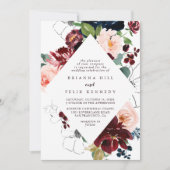 Waterverf geïllustreerde Herfst Floral Diamond Wed Kaart (Voorkant)