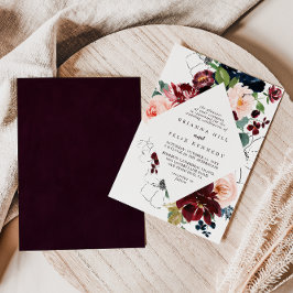 Waterverf geïllustreerde Herfst Floral Diamond Wed Kaart