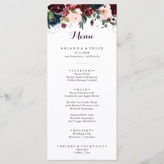 Waterverf geïllustreerde Herfst Floral Dinner Menu (Voorkant)