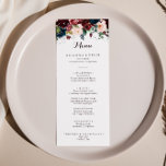 Waterverf geïllustreerde Herfst Floral Dinner Menu<br><div class="desc">Deze waterverf illustreerde herfst floral diner menukaart is perfect voor een eenvoudige bruiloft. Het ontwerp is voorzien van artistieke handbeschilderde waterverf blauw, bogundy, rode, blote rozen en pinda's met elegante groene bladeren, die de kleurrijke, idyllische najaarsschoonheid inspireren. Dit menu kan worden gebruikt voor een trouwreceptie, een repetitief diner, een vrijgezellenfeest...</div>