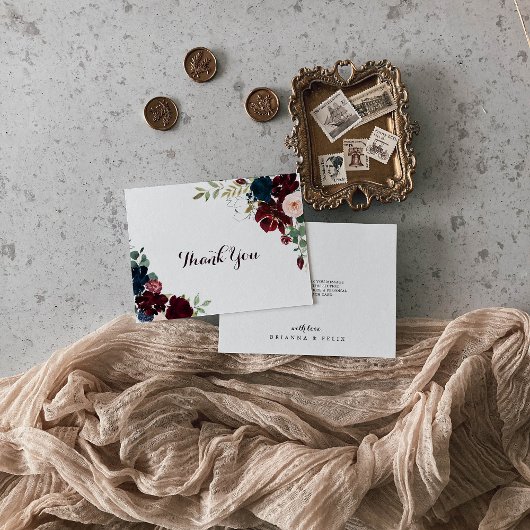 Waterverf Geïllustreerde Herfst Floral Flat Weddin Bedankkaart