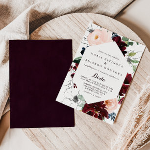 Waterverf geïllustreerde Herfst Floral Spain Weddi Kaart