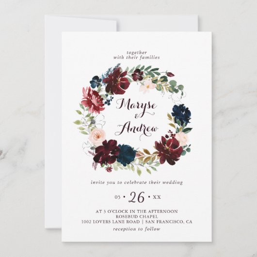 Waterverf Geïllustreerde Herfst Floral Wreath Brui Kaart (Voorkant)