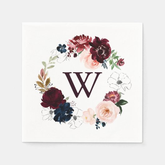 Waterverf Geïllustreerde Herfst Monogram Bruiloft Servet (Voorkant)