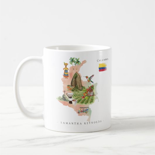 Waterverf geïllustreerde kaart Colombia | Monogram Koffiemok (Links)