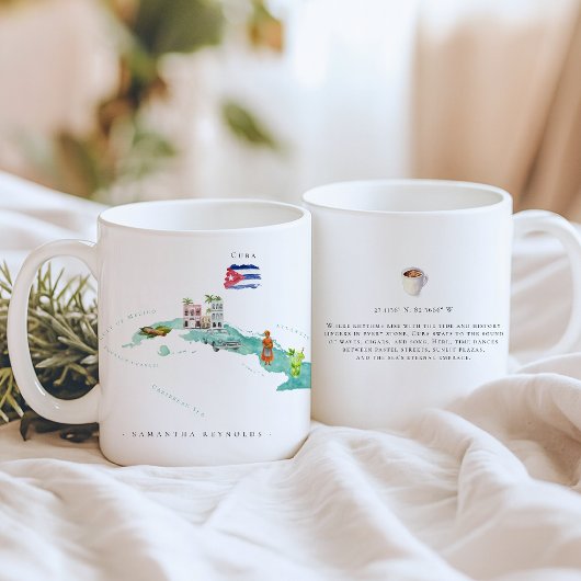 Waterverf geïllustreerde kaart Cuba | Monogram Koffiemok