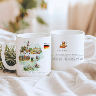 Waterverf geïllustreerde kaart Duitsland Monogra Koffiemok