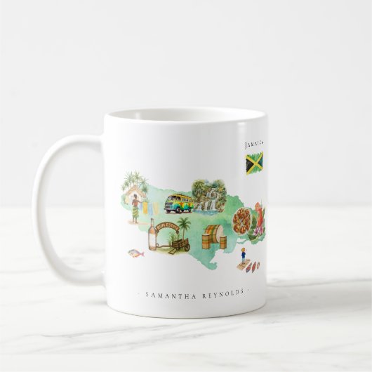Waterverf geïllustreerde kaart Jamaica | Monogram Koffiemok (Links)