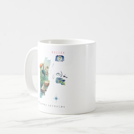 Waterverf geïllustreerde kaart van Belize | Monogr Koffiemok (Voorkant links)
