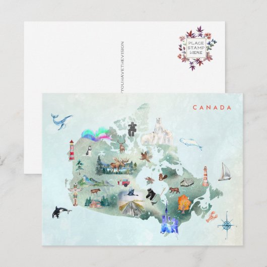 Waterverf geïllustreerde kaart van Canada Art (Voorkant / Achterkant)