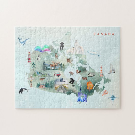 Waterverf geïllustreerde kaart van Canada Art Legpuzzel (Horizontaal)