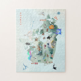 Waterverf geïllustreerde kaart van Canada Art Legpuzzel
