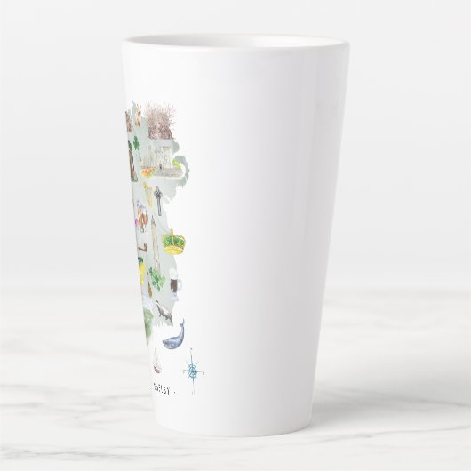 Waterverf Geïllustreerde kaart van Ierland | Monog Latte Mok (Voorkant)