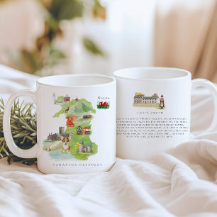 Waterverf geïllustreerde kaart Wales Monogram Koffiemok