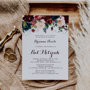 Waterverf Geïllustreerde Kalligrafie Bat Mitzvah Kaart