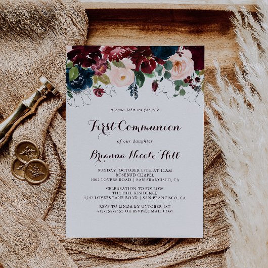 Waterverf Geïllustreerde kalligrafie Eerste Commun Kaart