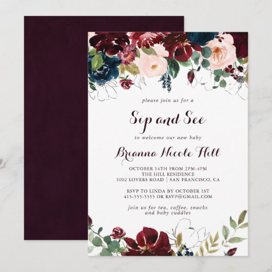 Waterverf Geïllustreerde Kalligrafie Sip and See Kaart (Voorkant / Achterkant)