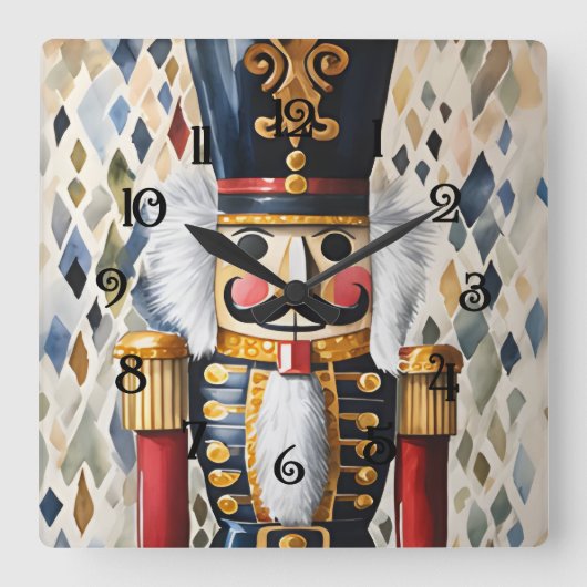 Waterverf geïllustreerde kerst notenkraker vierkante klok (Voorkant)