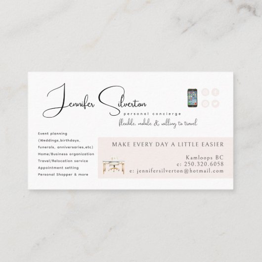 Waterverf geïllustreerde persoonlijke conciërge Lo Visitekaartje (Achterkant)