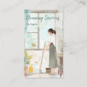 Waterverf geïllustreerde schoonmaakdiensten voor s visitekaartje (Voorkant)